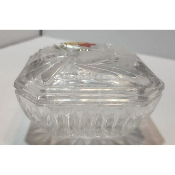 Vtg Anna Hutte Bleikristall Lead Crystal Hearts Octagonal Trinket Dish With Lid - Picture 7 of 14